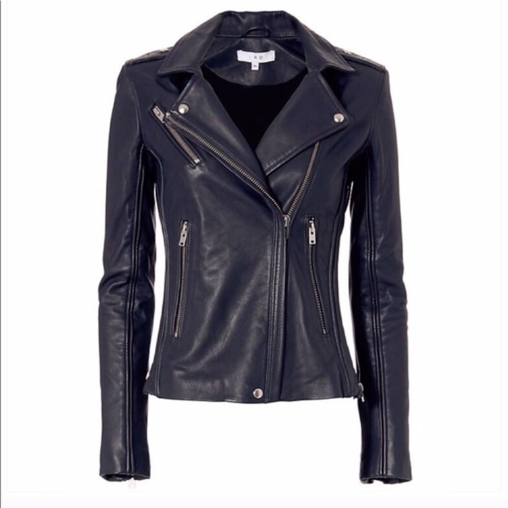 IRO Han Leather Jacket in Navy Blue